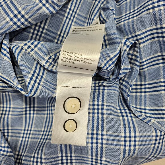 UNTUCKit Shirt Mens L Blue White Plaid Button Up Slim Fit Morisoli - Picture 9 of 10